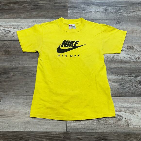 Vintage 90s Nike Air Max Brand Logo Swoosh Bright Yellow Mens S‎ Sporty Tshirt - Picture 2 of 8